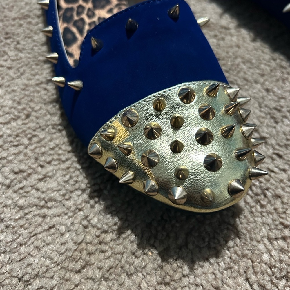 Royal Blue and Gold Studded Flats - Picture 2 of 7